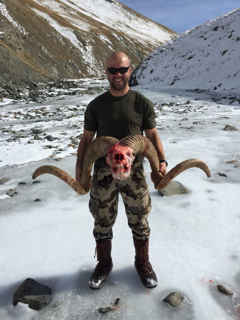 55 inch Hume Argali, held by Canadian Guide, Chad Miller
